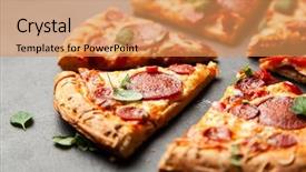  Presentation with chorizo - Presentation theme enhanced with origan - pizza with salami and chorizo background and a coral colored foreground