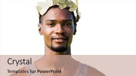  Presentation with crown - Beautiful PPT theme featuring origan - portrait of victorious sportsman backdrop and a coral colored foreground