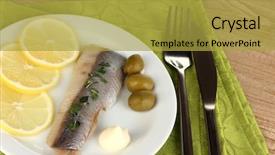  Presentation with lemon - Cool new presentation theme with origanal - dish of herring and lemon backdrop and a gold colored foreground