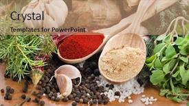  Presentation with spices - PPT theme featuring origanal - fresh herbs and spices background and a coral colored foreground