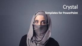  Presentation with woman muslim - Presentation theme with origin - young muslim woman wearing niqab background and a gray colored foreground