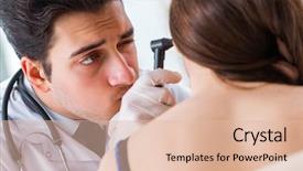  Presentation with ear medical - Presentation design enhanced with orl - doctor checking patients ear background and a  colored foreground
