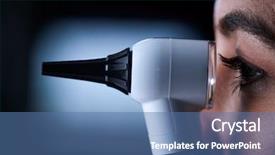 Presentation with female doctor - Slides consisting of orl - female doctor using otoscope side background and a ocean colored foreground