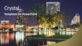  Presentation with palm tree - Amazing theme having orlando downtown skyline panorama backdrop and a navy blue colored foreground