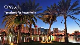  Presentation with palm tree - Slide set consisting of orlando downtown skyline panorama background and a navy blue colored foreground