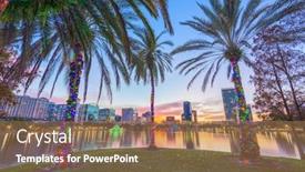 Presentation with florida - PPT theme featuring orlando-florida-usa-downtown-skyline background and a coral colored foreground
