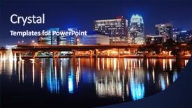  Presentation with office buildings - Cool new PPT layouts with orlando lake lucerne panorama at night with office buildings bridge and fountain backdrop and a navy blue colored foreground