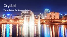  Presentation with office buildings - Cool new presentation theme with orlando lake lucerne panorama at night with office buildings bridge and fountain backdrop and a navy blue colored foreground