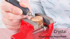  Presentation with wood carving - Slide set featuring ornament on slice of wood background and a  colored foreground