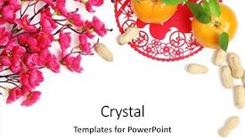  Presentation with plum blossom - Audience pleasing PPT theme consisting of ornament plum blossom oranges peanut backdrop and a white colored foreground