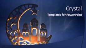  Presentation with holy night - Amazing slide deck having ornamental-arabic-decoraion-with-burning backdrop and a navy blue colored foreground