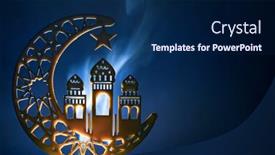  Presentation with holy night - Colorful PPT theme enhanced with ornamental-arabic-decoraion-with-burning backdrop and a navy blue colored foreground