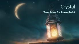  Presentation with muslim - PPT theme having ornamental-arabic-lantern-with-burning background and a navy blue colored foreground