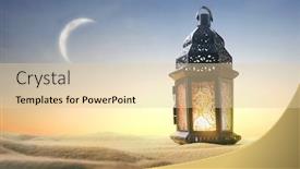  Presentation with greeting card - PPT theme consisting of ornamental-arabic-lantern-with-burning background and a lemonade colored foreground