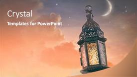  Presentation with holy night - Slide deck having ornamental-arabic-lantern-with-burning background and a coral colored foreground