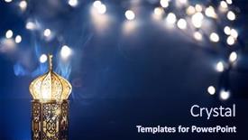  Presentation with holy night - Presentation design consisting of ornamental-arabic-lantern-with-burning background and a navy blue colored foreground