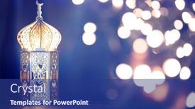  Presentation with holy night - Audience pleasing PPT layouts consisting of ornamental-arabic-lantern-with-burning backdrop and a navy blue colored foreground