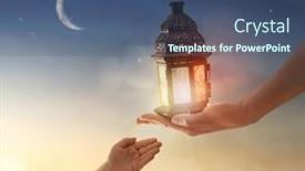  Presentation with muslim - Colorful presentation theme enhanced with ornamental-arabic-lantern-with-burning backdrop and a ocean colored foreground