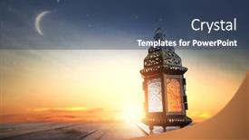  Presentation with muslim - PPT layouts having ornamental-arabic-lantern-with-burning background and a ocean colored foreground