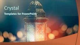  Presentation with holy night - PPT theme having ornamental-arabic-lantern-with-burning background and a ocean colored foreground