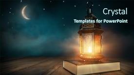  Presentation with muslim - PPT theme consisting of ornamental-arabic-lantern-with-burning background and a navy blue colored foreground