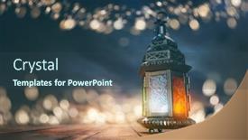  Presentation with muslim - PPT theme consisting of ornamental-arabic-lantern-with-burning background and a ocean colored foreground