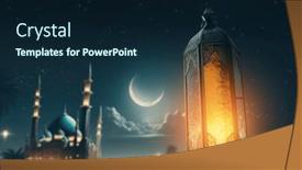  Presentation with holy night - Presentation featuring ornamental-arabic-lantern-with-burning background and a navy blue colored foreground
