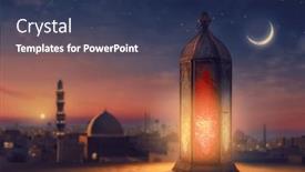  Presentation with muslim - Presentation design having ornamental-arabic-lantern-with-burning background and a ocean colored foreground