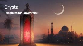  Presentation with holy night - Slides having ornamental-arabic-lantern-with-burning background and a dark gray colored foreground