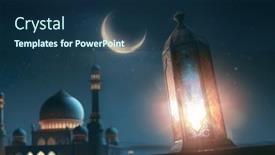  Presentation with holy night - Slide deck enhanced with ornamental-arabic-lantern-with-burning background and a navy blue colored foreground