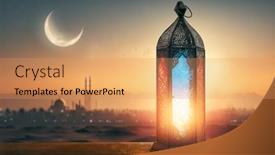  Presentation with holy night - Theme featuring ornamental-arabic-lantern-with-burning background and a coral colored foreground