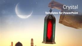  Presentation with holy night - PPT theme having ornamental-arabic-lantern-with-burning background and a ocean colored foreground