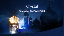  Presentation with holy night - Colorful presentation theme enhanced with ornamental-arabic-lantern-with-crescent backdrop and a navy blue colored foreground