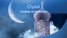  Presentation with holy night - Presentation featuring ornamental-arabic-lantern-with-crescent background and a teal colored foreground