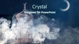  Presentation with holy night - Cool new presentation design with ornamental-arabic-lantern-with-crescent backdrop and a navy blue colored foreground