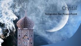  Presentation with holy night - Theme having ornamental-arabic-lantern-with-crescent background and a light blue colored foreground