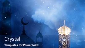  Presentation with holy night - PPT theme having ornamental-arabic-lantern-with-crescent background and a navy blue colored foreground