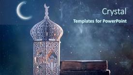  Presentation with holy night - Amazing theme having ornamental-arabic-lantern-with-crescent backdrop and a ocean colored foreground