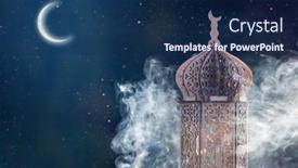  Presentation with holy night - Cool new slide deck with ornamental-arabic-lantern-with-crescent backdrop and a navy blue colored foreground