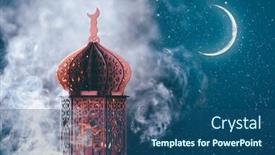  Presentation with holy night - Beautiful PPT layouts featuring ornamental-arabic-lantern-with-crescent backdrop and a ocean colored foreground