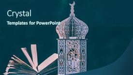  Presentation with greeting card - Presentation design having ornamental-arabic-lantern background and a ocean colored foreground