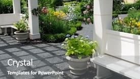  Presentation with flower pots - PPT theme having ornamental garden and pergola bench background and a gray colored foreground