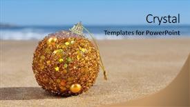  Presentation with beach ball - Slide deck having ornamented golden christmas ball background and a light blue colored foreground