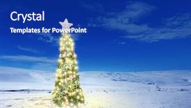  Presentation with animated christmas tree - Colorful slide set enhanced with ornaments on snow covered landscape backdrop and a navy blue colored foreground