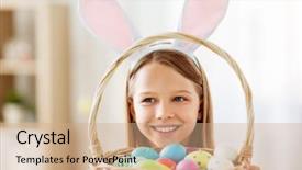  Presentation with easter basket - Beautiful PPT theme featuring ornate - easter holidays and people concept backdrop and a coral colored foreground