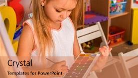  Presentation with art craft - Colorful theme enhanced with orphange - small student girl painting backdrop and a coral colored foreground