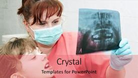  Presentation with orthodontic - Presentation theme with orthodontic doctor examine with little girl x-ray image of teeth and gums background and a coral colored foreground