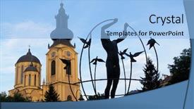  Presentation with orthodox - Colorful presentation theme enhanced with globe cross - orthodox church and multiculturalism monument backdrop and a light blue colored foreground