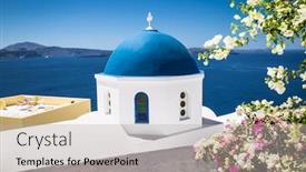  Presentation with orthodox - Amazing theme having orthodox church in fira on santorini greece backdrop and a light gray colored foreground