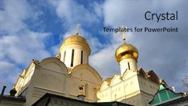  Presentation with church blue - PPT theme consisting of orthodox church white clouds background and a light blue colored foreground